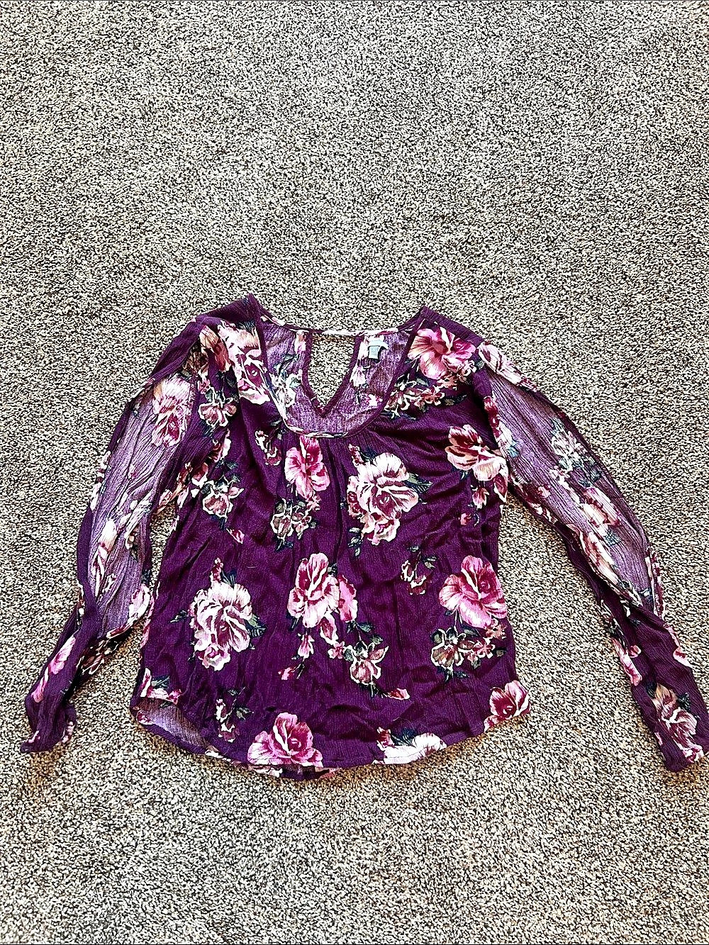 Floral Long Sleeve Blouse in Purple & Pink